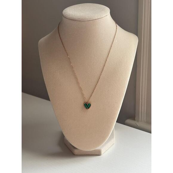 unbrand Jewelry - Rose Gold Green Heart Necklace Dainty Pendant Minimalist Jewelry